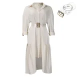 Womens Button Up Shirt Dress Solid Color Loose Fit Stylish Design Irregular Hem Casual Wear for
