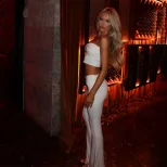 Chic Womens Two Piece Set Strapless Crop Top High Waisted Pants Stylish Form Fitting Solid Color