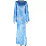 Elegant Flared Sleeve Dress Round Neck Ruffled Hem Floral Print Casual Chic for Women Wholesale