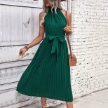 Summer Fashion Womens Solid Color Halter Dress Minimalist Style Elegant Fit Perfect for Casual O
