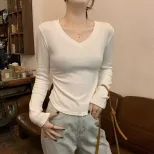 Womens Long Sleeve T Shirt Slim Fit Ruched Design Versatile Casual Top for Autumn Winter