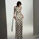 欧美2026夏季新款女装时尚荡领飘带上衣紧身波点印花半身裙两件套