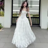 Elegant Off Shoulder Sleeveless Dress French Style Sweet Aesthetic High Quality Fabric Spring Su