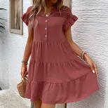 Casual Sweet Ruffle Sleeve Cake Dress Loose Fit Flowy Design Elegant Style Perfect for Summer Ev