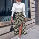 French Style Leopard Print Midi Skirt High Waist Slim Fit Elegant Design Perfect for Casual or F