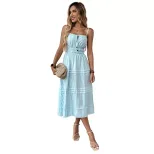 Striped Sleeveless Dress with Decorative Straps Beach Vacation Style Lightweight Summer Fabric W