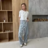 Loose Fit Womens T Shirt 3D Camellia Design Mesh Fabric Short Sleeve Cotton Casual Wear for Spri