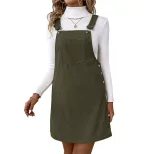 Corduroy Suspender Dress for Women Casual Simple Style Available in Green Khaki Coffee Wholesale Low MOQ