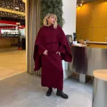 Womens Chunky Knit Sweater Set Solid Color Round Neck Loose Fit Includes Wide Leg Pants and Scar