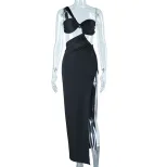 Sleeveless Asymmetrical Dress Solid Color Sexy Backless Long Length Ruched Design Side Slit Even