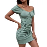 Off Shoulder Knit Dress Puff Sleeves Ruched Bodycon Elegant Style Perfect for Parties and Casual