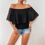 Off Shoulder Black Shirt Womens Fashion Elegant Design Versatile Style Perfect for Parties or Ca
