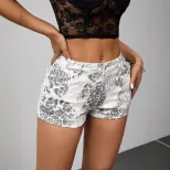 Casual Womens Denim Shorts Stretchy Printed High Waist Summer Fashion Ready to Ship private labe