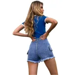 High Waisted Denim Shorts Dark Wash Straight Leg Comfortable Fit Casual Summer Wear Wholesale Av