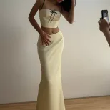 Sweet Lace Trim Cami Top and Long Skirt Set Adjustable Straps Elegant Design Winter Fashion Whol