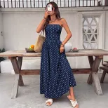 French Style Sleeveless Maxi Dress Polka Dot Design Elegant Vacation Wear Perfect for Summer Eve