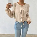 Elegant Womens T Shirt Loose Fit Short Length Tie Front Design Autumn Winter Casual Wear Wholesa