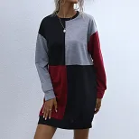 Womens Long Sleeve Color Block Dress Casual Fit Available in Red Blue Green Wholesale Ready to Ship