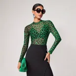 Womens Sheer Long Sleeve T Shirt Leopard Print Round Neck Lightweight Fabric Summer Fashion Whol