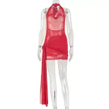 Fashionable Bodycon Mini Dress Sexy Tie Back Ruffled Neckline Slim Fit Perfect for Parties and N