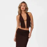 Halter Neck Cutout Top and High Waist Bodycon Skirt Set Sexy Design Spring Collection Womens Fas