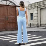 Womens Sexy Backless Denim Jumpsuit Stretch Fabric European and American Style Casual Wear Whole