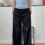 Vintage Plaid Halter Top and Loose Fit Trousers Set Sweet Style Casual Summer Wear Available in
