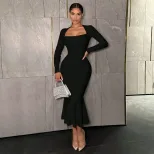 Elegant Square Neck High Waist Bodycon Dress Chic Design Spring Summer Style Wholesale Availabil