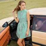 Casual Striped Shirt Dress Sleeveless Stand Collar Button Front Summer Fashion for Women Wholesa
