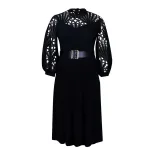 Plus Size Womens Lace Panel Pleated Hollow Out Dress Elegant Design Summer Style African Fashion