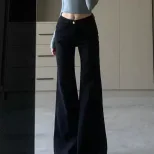 Black High Waist Flared Jeans for Women Stretchy Slim Fit Casual Spring Autumn Wear
