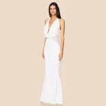Elegant Lace Trimmed Mermaid Dress Halter Neck V Neck Backless Slim Fit Evening Gown for Formal