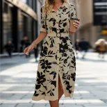 Floral Print Summer Dress Womens Casual Shirt Dress Lightweight Short Sleeve Trendy Design Whole