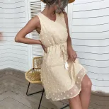 Chiffon Dress Solid Color Ruffle Hem Floral Pattern Summer Casual Wear Wholesale Available