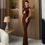 Fashionable Bodycon Midi Dress Hollow Out Pleated Slim Fit Elegant Evening Wear Wholesale Availa