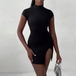 Sexy High Neck Short Sleeve Dress High Waist Backless Bodycon Style Perfect for Parties and Nigh