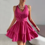 Backless A Line Mini Dress High Waist Halter Neck Summer Fashion Perfect for Parties and Night O