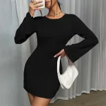 Womens Long Sleeve Bodycon Dress Sexy Backless Round Neck Flared Sleeve Perfect for Parties and