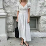 Womens Vintage Polka Dot Midi Dress Elegant Fit and Flare Puff Sleeve Summer Casual Wear