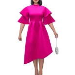 Plus Size Womens A Line Dress Solid Color Double High Neck Elegant Style Perfect for Evening Par