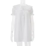 Womens Summer Dress Elegant Slim Fit Loose Puff Sleeve Ruffle Hem White custom packaging