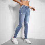 Skinny Fit Ripped Denim Jeans Stretch Fabric Casual Style Womens Fashion Wholesale Available