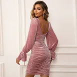 Vintage Style Womens Bodycon Dress with Square Neckline and Sleeveless Design in Solid Velvet for Spring Summer Wholesale