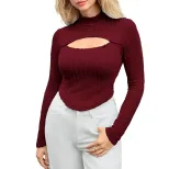 High Neck Hollow Out Knit Top Fashionable Sexy Slim Fit Long Sleeve Short Length Spring Summer C