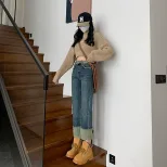 复古毛边烟管牛仔裤女2023春秋季高腰百搭直筒设计感小众九分裤子