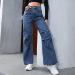 High Waisted Wide Leg Jeans Loose Fit Straight Cut Durable Denim Casual Wear for Women Wholesale