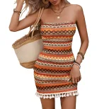 Bohemian Striped Bodycon Dress Slim Fit Strapless Vacation Style Perfect for Summer Getaways Who
