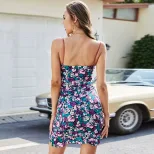 Summer Floral Ruched Bodycon Dress Sexy Spaghetti Strap Nightclub Party Wear Wholesale Available