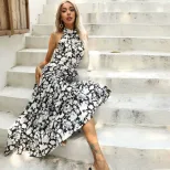 Summer Beach Vacation Floral Print Halter Dress Comfortable Fit Trendy Design Lightweight Fabric