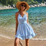 V Neck Halter Dress Slimming Waist Design Double Layer Hem Sexy Style Perfect for Parties and Ni